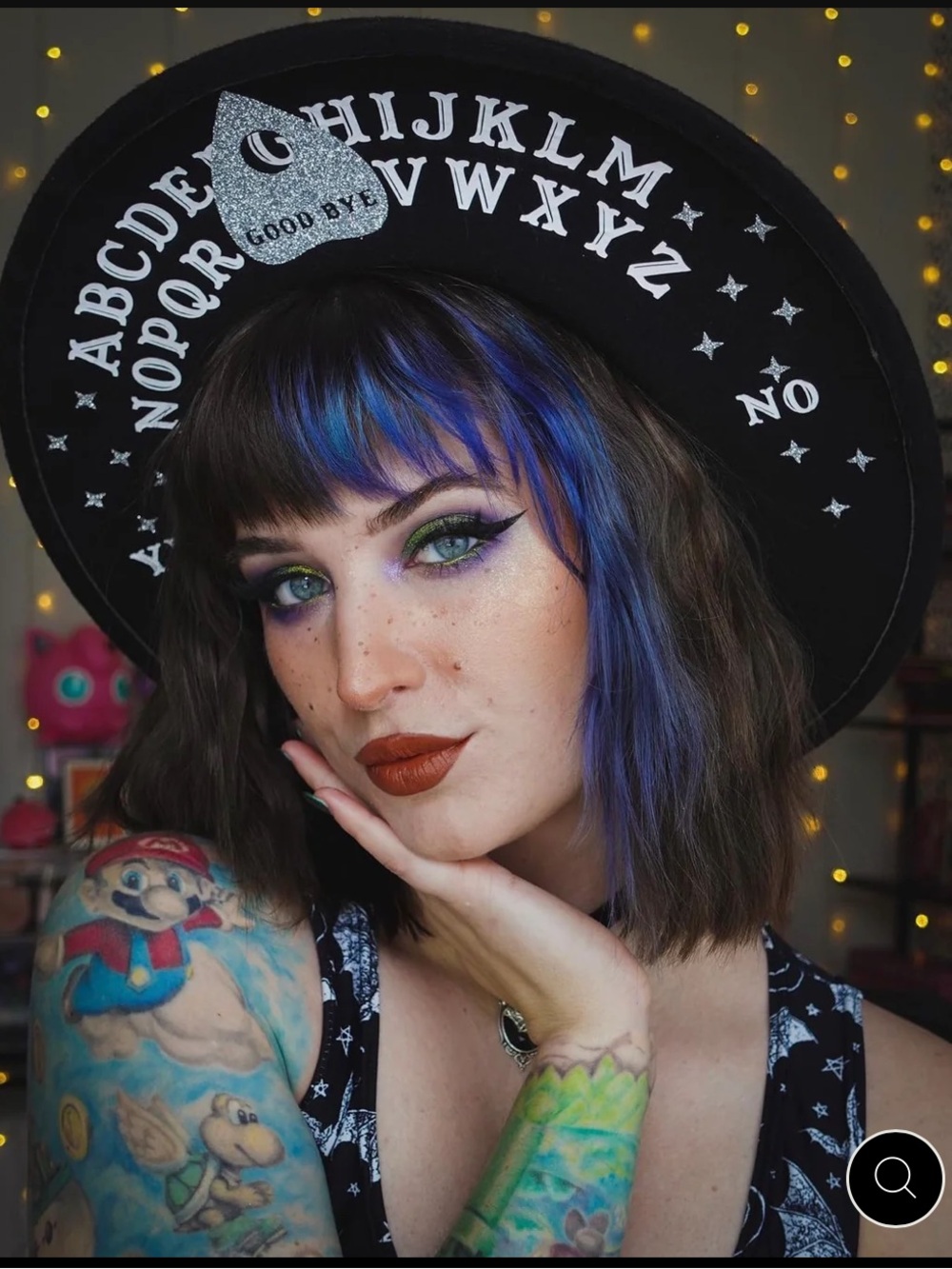 Black Ouija Board Wide-Brim Witch Hat